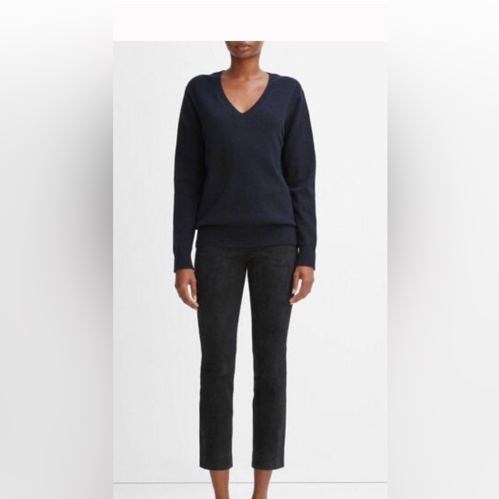 Vince 100% Suede Split Hem Crop Cigarette Pants Navy Holly Go Lightly NWOT - Picture 2 of 10